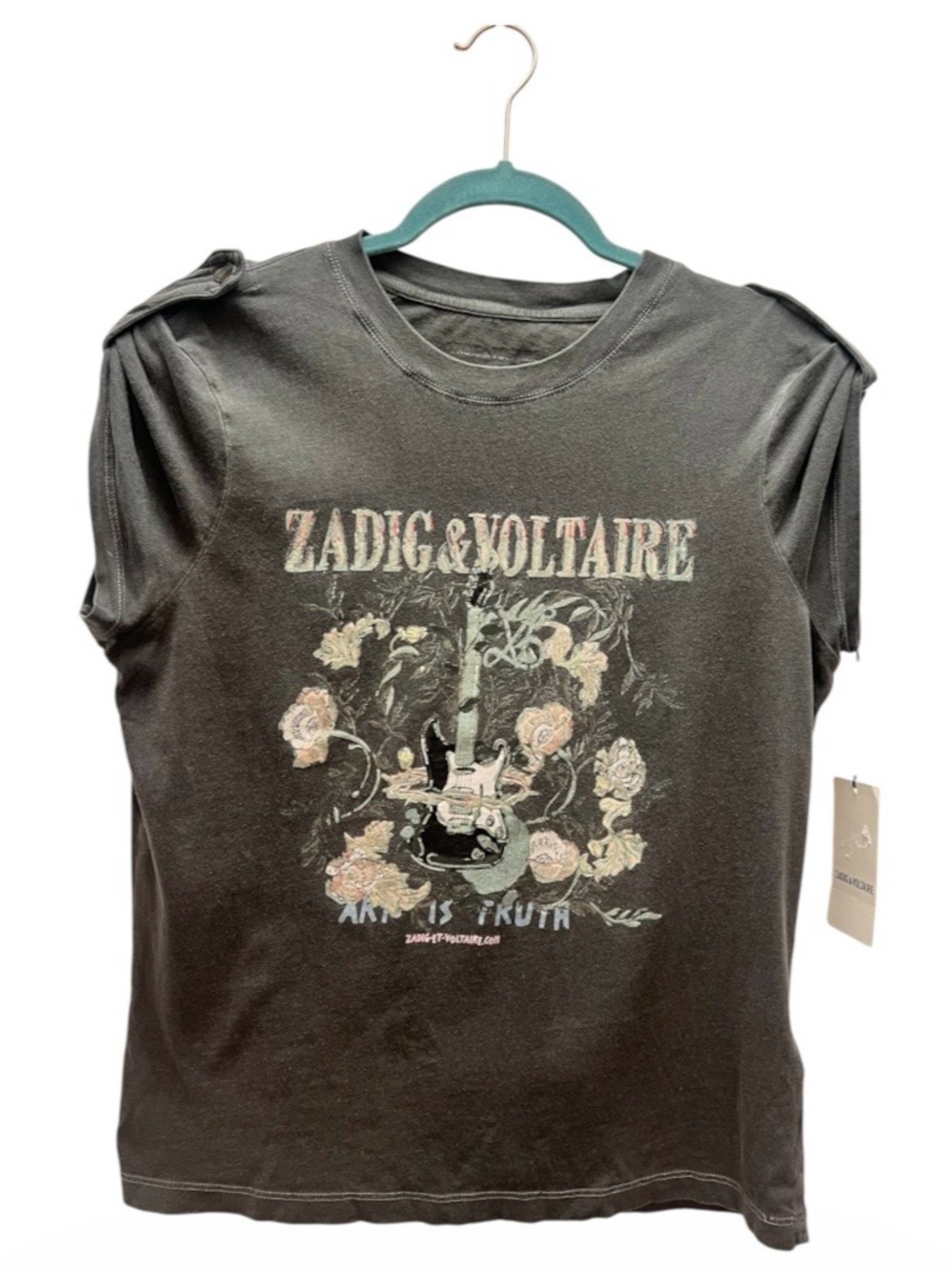 Zadig & Voltaire Women Grey Graphic Tee - Floral Guitar Print